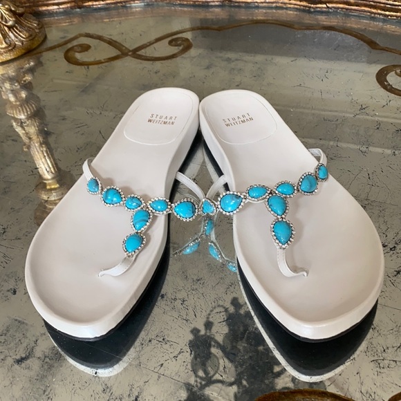 💰💰💰Stuart Weitzman White Jeweled sandals Like New Size 9.5 - Picture 3 of 5